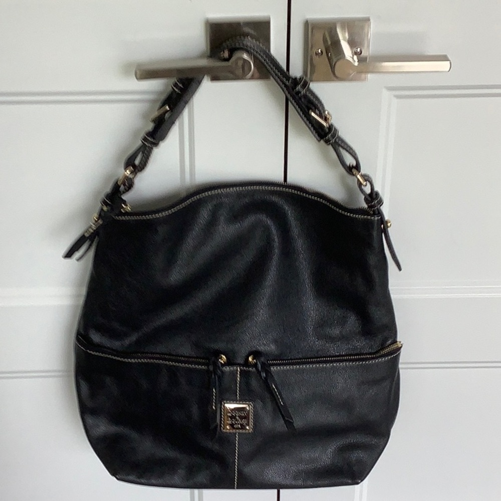 Dooney Bourke Black Leather Hobo Bag with Curved Handle
